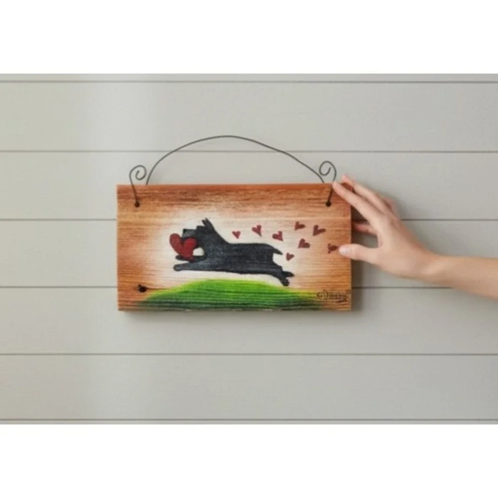 Handcrafted Scottie Valentine Terrier Dog Art Sign Plaque Wood Home Decor Rustic
